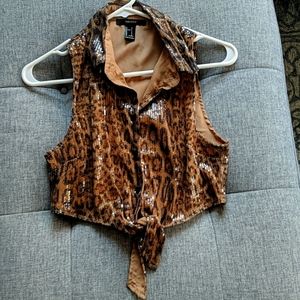 Leopard sequins crop top